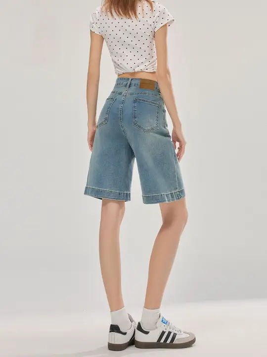 デニムショートパンツ レディース アメカジ ヴィンテージ ハイウエスト Aライン ワイド 夏「CHOCOOLATE」