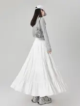 白色リボンデザインのロングカシュクールスカート【高ウエスト・Aライン・大きなフレア】