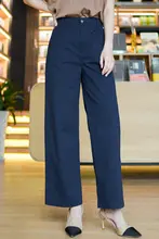 コットンワイドパンツ レディース【高腰・フィット・ダークブルー】