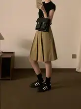 抗皺デザインのプリーツスカート【レトロスタイル・春夏用・ウエストゴム】