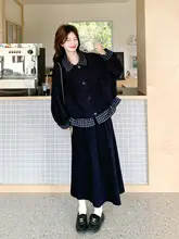 青いチェック柄切替スカート【小香風・春秋・ユニーク・おしゃれ・学院風】（セットアップ対応）