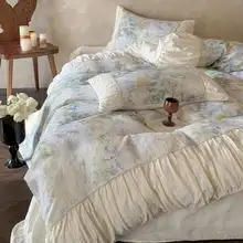 ロマンティックな水墨植物柄の花卉デザインベッドカバー【コットン二重・柔らかく通気性抜群】（セットアップ対応）