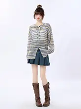涼しさとおしゃれを両立！透かし編みの長袖ニットトップス【女性用・春夏向け・紫】