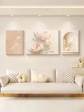 チューリップの壁掛けアート【クリーム色・テクスチャー感・リビング用・3点セット】