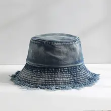 広いつばのデニム製フィッシャーハット【レトロなフリンジ・日焼け防止・ユニセックス】