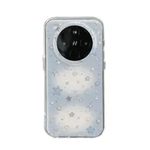 OPPO Find X8用 スマホケース【全包・シリコン製・落下防止・ブルーとホワイトの星柄】