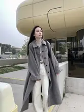 ダブルフェイスウールコート【グレー・ハイエンド・ひし形模様・大人向け・中長丈・秋冬用】