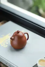 原石生砂製 朱泥紫砂茶壺【孟臣文旦型・手作り・家用】