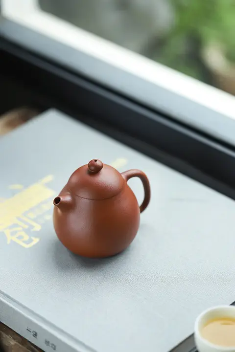 原石生砂製 朱泥紫砂茶壺【孟臣文旦型・手作り・家用】