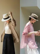 自然のインスピレーション！軽やかなカキリ色の手編みボタン付きシャツ【日よけシャツ・銅アンモニア素材】
