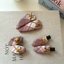 チェック柄デザインの手作り犬型ヘアクリップ【春用・高級感あり・前髪用】