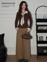 女性用 秋冬向けヴィンテージ風ストレートワイドパンツ【ハイウエスト・細見え効果】（セットアップ対応）
