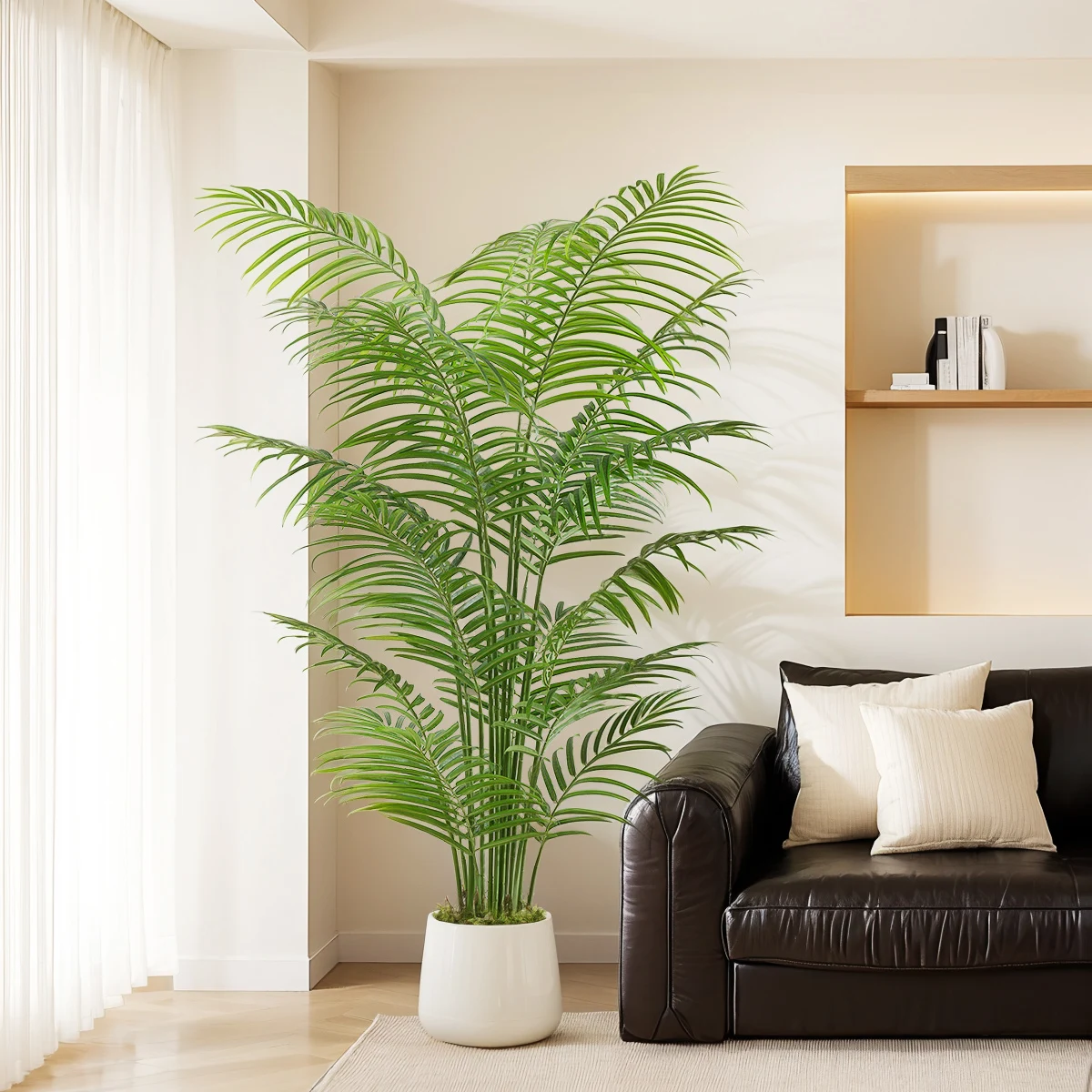 韓国インテリアを再現｜カフェ風部屋の作り方 - 人工観葉植物の高さとポットタイプによる空間設計
