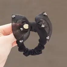 シンプルな印象のバタフライリボン付きヘアゴム【メッシュ・夏用・上品なデザイン】