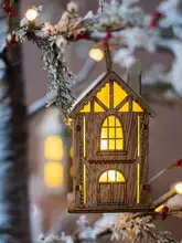 雪景色の小屋デザインのクリスマスツリー飾り【光るナイトランプ・吊り下げ式】