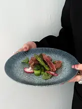 高級感あふれる和風 牛排皿【セラミック製・創造的デザイン・パスタやデザートにも最適】