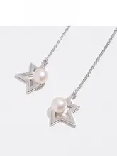 星型の天然淡水真珠ロングイヤリング【スタイリッシュ・シンプルデザイン・穴あけ不要】