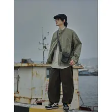 ヴィンテージ風 ウォッシュドコットン立襟ジャケット【春秋用・ルーズフィット】