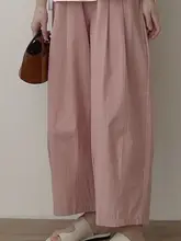 夏用薄手カジュアルハイウエストワイドパンツ【女性用・九分丈・フィット】（セットアップ対応）
