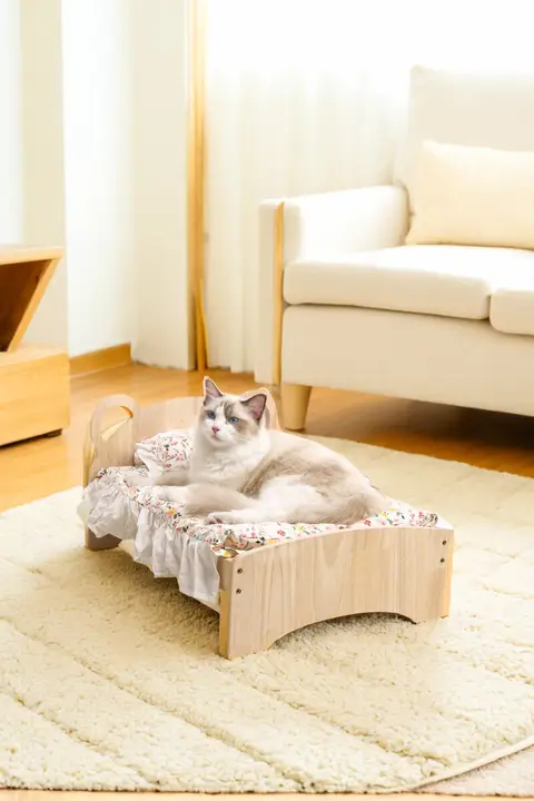 ペット用 ベッド【木製・猫・小型犬対応・取り外し可能なカバー】