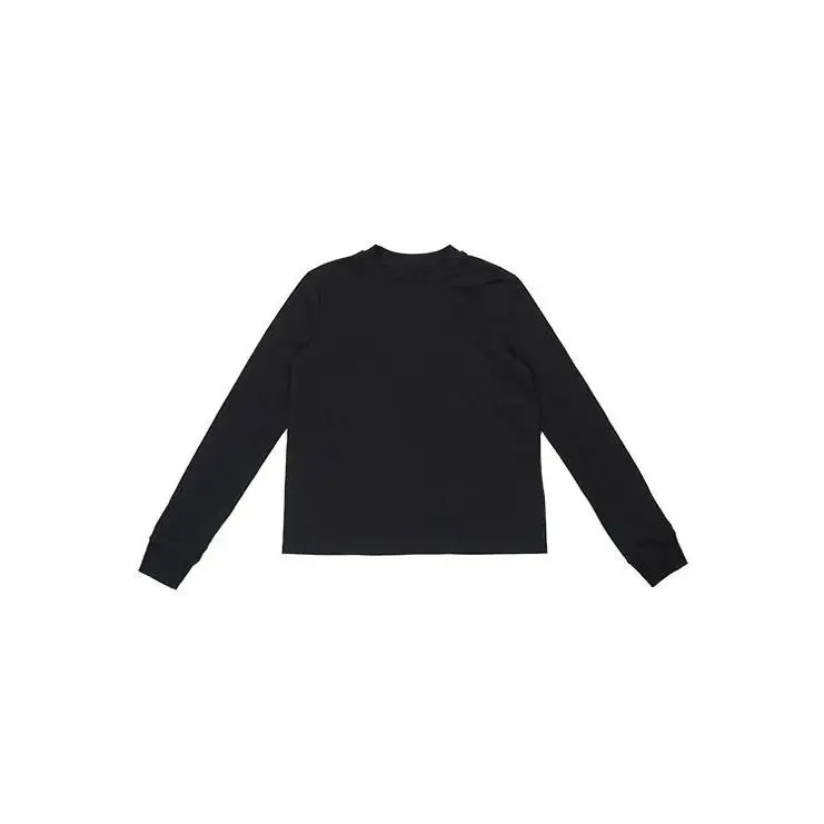 黒いラウンドネックコットン長袖Tシャツ：女性用カジュアルインナーの実用性と素材特性