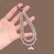 極上の柔らかさのピンククリスタルフィッシュテールチャーム【スマホ用・高級感・女性用】
