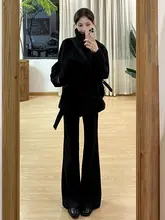 高身長用 黒の起毛フレアデニムパンツ【ハイウエスト・極上の柔らかさ・秋冬用】
