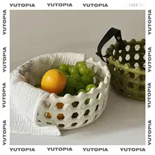 中古デザインの陶器製フルーツバスケット【収納用・高級おやつ皿・創造的なインテリア】