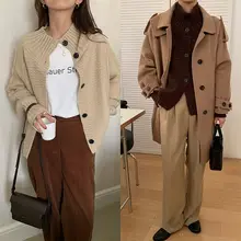 立襟ねじり編みニットカーディガン【フィット・秋用・女性用】