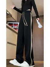 サイドストライプデザインのメンズワイドレッグパンツ【直筒・春用・フィット・カジュアル】