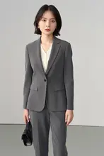グレーのビジネスジャケット【女性用・面接・小柄向け・上品なデザイン】（セットアップ対応）