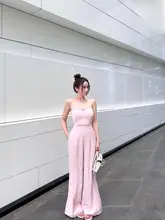 洗練されたデザイン！抽 pleat 抹胸サテン風 ワイドパンツ【ピンク・女性用】（セットアップ対応）