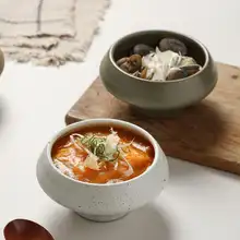 レトロな粗陶製のスープ碗【和スタイル・深め・多用途・サラダやデザートに最適】