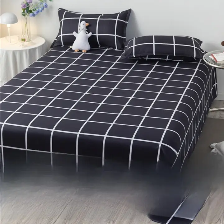 夏用クール感フラットシーツ【シンプルチェック・学生寮用・単品】