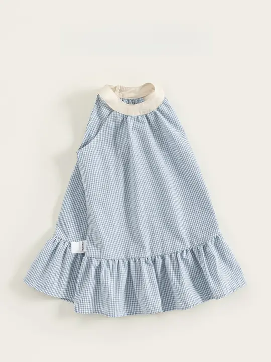 女の子用 夏用ノースリーブワンピース【チェック柄・フリル付き・おしゃれなデザイン】（セットアップ対応）