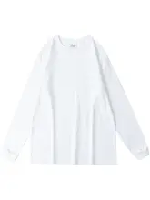 白色重厚コットンラウンドネック長袖Tシャツ【春のスタイル・ゆったりカジュアル】