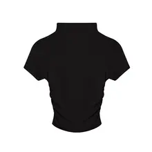 レディース 半高ネックTシャツ【夏用・リブ編み・フィット感・ウエストシェイプ】