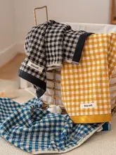 格子デザインの純綿タオル【吸水性・ハンドタオル・洗顔用】