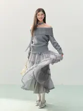 グレー Aライン ロングスカート【女性用・シフォン素材・高級感】