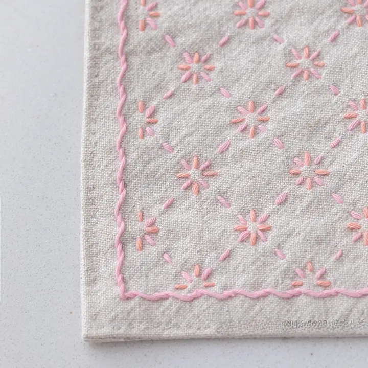 米字纹刺繍材料キット【コットンリネン素材・手作り用】