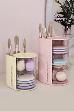 メイクアップ道具収納ボックス【回転式・防塵・多層リップスティック＆ブラシスタンド】（セットアップ対応）