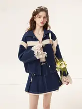 ヴィンテージデニムジャケット 【レース切り替え・女性用・春用・ルーズフィット】（セットアップ対応）