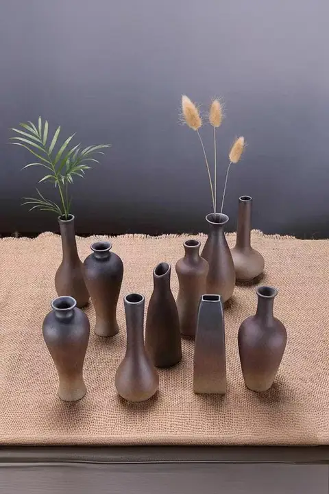 ユニークな粗陶製小花器【和風・シンプルデザイン・水栽培・デスク用・レトロスタイル】