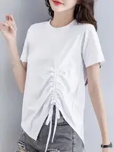 デザイン感のある不規則抽紐トップス【夏用・大きいサイズ・ゆったり・半袖】