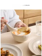 Tlife デイジー生活陶器セット【クリーム風・高級感・家庭用・ボウル＆箸の組み合わせ】