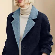 カラーコンビネーションウールコート【女性用・上品なデザイン・冬季用】（セットアップ対応）