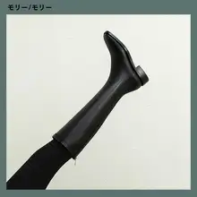 膝上丈のロングブーツ【スリムデザイン・フラットソール・秋冬用・黒・低ヒール・太ヒール】