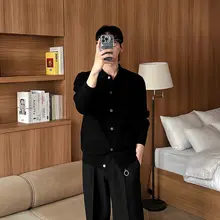 黒のニットカーディガン【メンズ・春秋用・開襟デザイン】