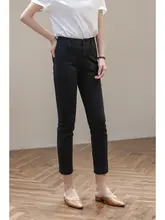 高腰でスタイルアップ！四方向ストレッチの黒デニムパンツ【クロップド・スリムフィット・女性用】（セットアップ対応)