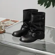 ショートブーツ レディース 本革 ワイドレッグ くしゅくしゅ ウェスタン 乗馬風 ヴィンテージ 春秋